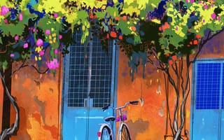 Картинка Велосипед, Художественное произведение, цифровое искусство, Деревьями