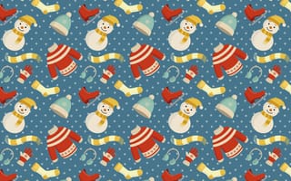 Картинка Снеговик, одежда, шапка, Снежинки, свитер, минимализм, носки, Перчатки, шаблон, Наушники