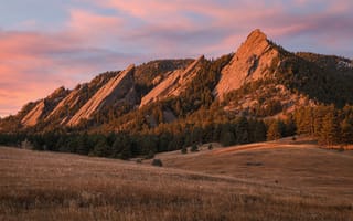 Картинка пейзаж, Восход, природа, Колорадо, Поле, Flatirons, США, лес