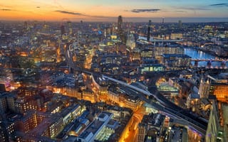 Картинка Трей Ратклифф, Городской пейзаж, Лондон, здание, Река, город, 4k, Англия, воды, мост, Великобритания, sunset glow, Башня, Спортивное снаряжение