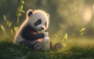 Картинка ai art, детеныши животных, Панда, Сидящий