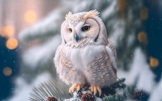 Картинка ai art, сова, Зима, снег
