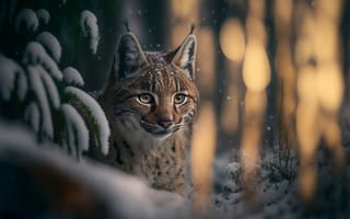 Картинка ai art, снег, Eurasian lynx, лес, Животные, Зима