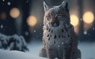 Картинка ai art, снег, лес, Зима, Животные, Eurasian lynx