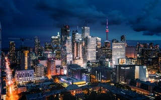 Картинка Городской пейзаж, Канада, Торонто, огни города, Башня, здание, небоскреб, Цены расширенных лицензий, архитектура, ночь, Ночной пейзаж