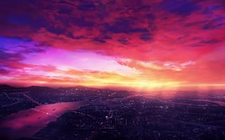 Картинка HuashiJW, Городской пейзаж, город, sunset glow, небо, Цены расширенных лицензий