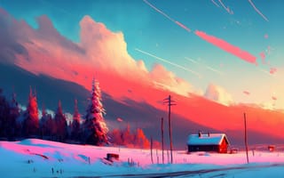 Картинка ai art, Деревьями, небо, Цены расширенных лицензий, снег, Зима, лес
