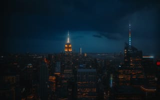 Картинка Нью-Йорк, здание, Манхэттен, Спортивное снаряжение, небоскреб, Здание Empire State, огни города, ночь