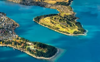 Картинка Трей Ратклифф, полуостров, парк, Queenstown, воды, здание, Городской пейзаж, Новая Зеландия, Поле