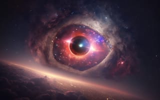 Картинка Cosmic eye, пространство, Вселенная, Яркий, Кучевые облака, туманность, Звезды, Галактика, ai art, глаза