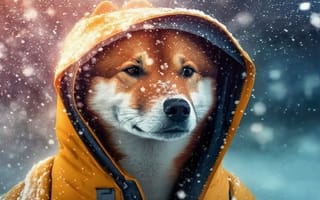 Картинка ai art, собака, Зима, Шиба, снег, куртка