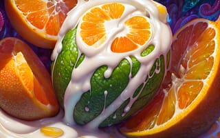 Картинка ai art, фрукты, апельсин, мороженое, Крем