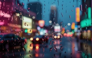 Картинка ai art, город, окно, Дождь