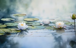 Картинка ai art, водяные лилии, акварель