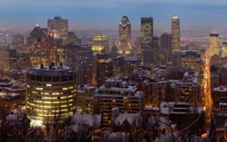 Картинка Городской пейзаж, ночь, огни города, Монреаль, Сверхширокий