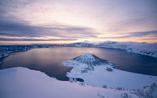 Картинка Кратерное озеро, пейзаж, Цены расширенных лицензий, США, природа, Зима, снег
