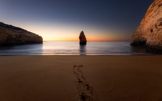 Картинка закат солнца, Пляжный, С водяными знаками, море, пейзаж, Скала, воды, Песок