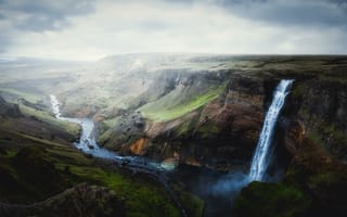 Картинка Исландия, водопад, природа, Река, пейзаж, Каньон, Цены расширенных лицензий