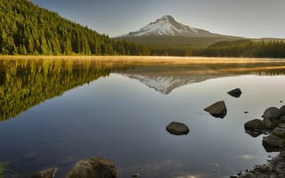 Картинка Озеро Триллиум, Размышления, Орегон, Гора Худ, Восход, пейзаж