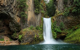Картинка природа, мох, водопад, oregon, скала, toketee falls