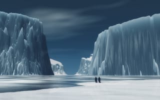 Картинка скалы, пингвины, лёд