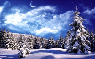 Картинка лес, снег, Зима, сугробы
