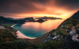 Картинка закат, lauri lohi, горы, норвегия, природа, море, пейзаж