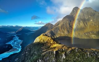 Картинка природа, озеро, горы, река, новая зеландия