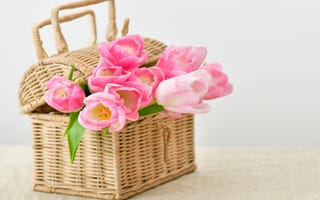 Картинка цветы, корзина, тюльпаны, сундучок