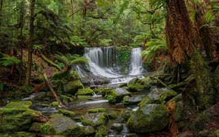 Картинка природа, национальный парк, тасмания, река, водопад, камни, австралия