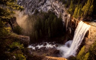 Картинка природа, водопад, парк, йосемити, горы