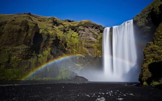 Обои природа, радуга, река, исландия, водопад, горы