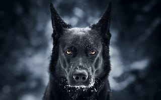 Картинка взгляд, снег, морда, собака, немецкая овчарка