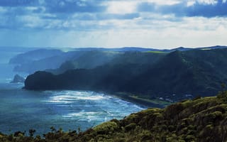 Картинка природа, горы, новая зеландия, пейзаж, скалы, побережье