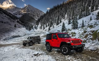 Картинка горы, wrangler sahara, wrangler rubicon, jeep, снег, красный, 2018, темно-серый