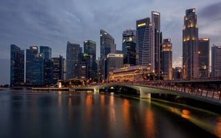Картинка город, вечер, singapore, сингапур
