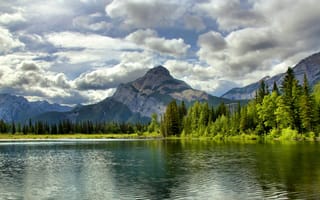 Картинка горы, облака, canada, озеро, mount mcgillivray, alberta, канада, лес, альберта
