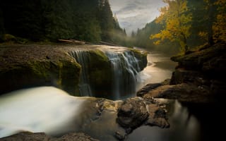 Картинка лес, водопад, река