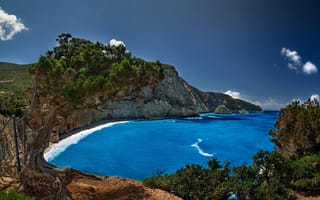 Картинка деревья, lefkada, ioanian sea, лефкада, побережье, скалы, porto katsiki, пляж, greece, греция, ионическое море, порто кацики