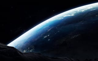 Картинка космос, метеорит, поверхность, земля, астероид, планета