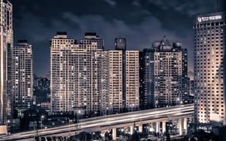 Картинка здания, шанхай, china, yanan highway, эстакада, китай, ночной город, shanghai