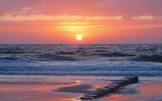 Картинка закат, пейзаж, природа, берег, остров зильт, северное море, германия