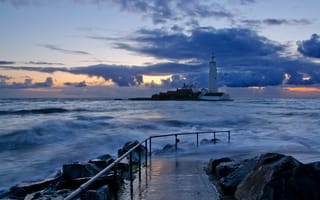 Картинка lighthouse, england, before, gb, st marys, whitley bay, sunrise