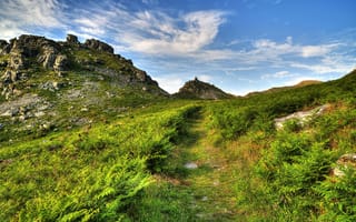 Картинка пейзаж, долина скалы, exmoor, великобритания