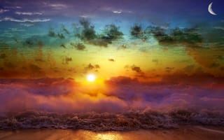 Картинка закат, море, пейзаж