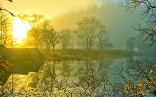 Картинка trees, reflection, gb, scotland, loch ard, lake