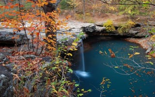 Картинка деревья, водопад, осень, водоём, пейзаж