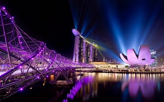Обои город, сингапур, ночь, огни