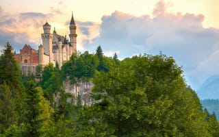Картинка лес, germany, бавария, замок нойшванштайн, замок, германия, скала, neuschwanstein castle, bavaria