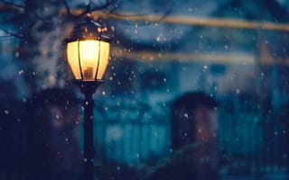 Картинка снег, фонарь, свет, ночь, освещение